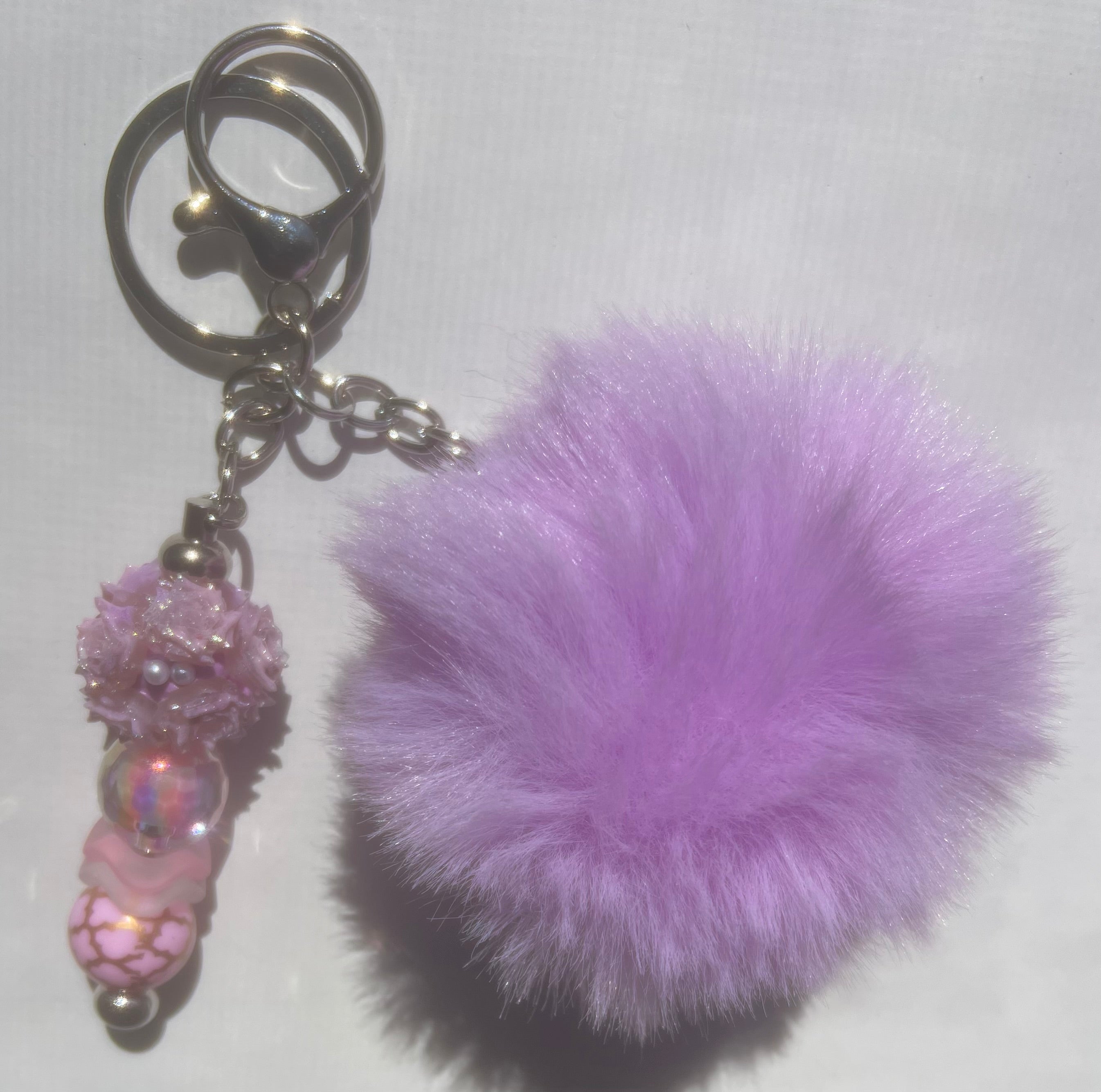 Purple Beaded Pom Keychain